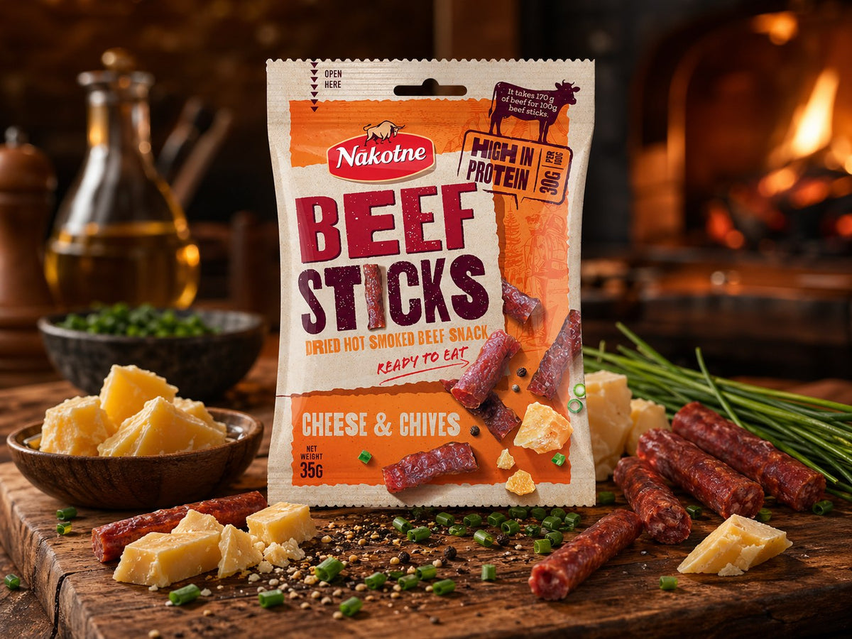 NAKOTNE Beef Sticks Cheese & Chives — included in the Stick Mix